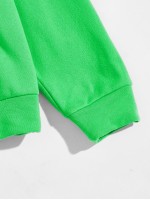 Men Neon Green Letter Graphic Hoodie & Sweatpants Set