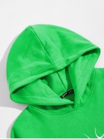 Men Neon Green Letter Graphic Hoodie & Sweatpants Set