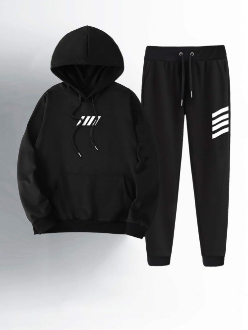 Men Stripe Drawstring Hoodie & Joggers