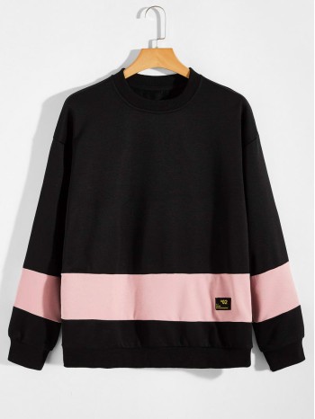 Men Colorblock Letter Patched Sweatshirt