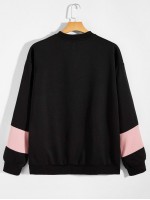 Men Colorblock Letter Patched Sweatshirt