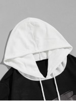 Men Contrast Panel Figure Graphic Drawstring Hoodie