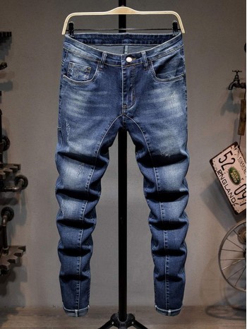 Men Cat Whiskers Pocket Detail Jeans