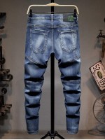 Men Cat Whiskers Pocket Detail Jeans