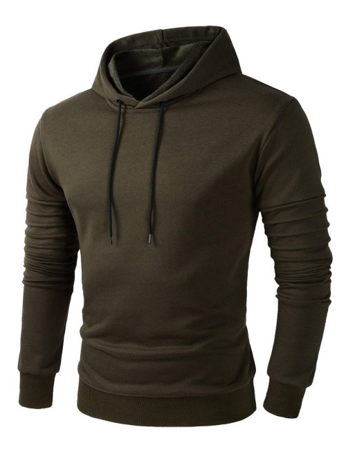 Men Solid Drawstring Hooded Sweatshirt