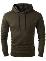 Men Solid Drawstring Hooded Sweatshirt