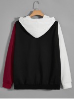 Men Colorblock Kangaroo Pocket Drawstring Hoodie