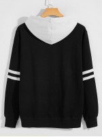 Men Striped And Letter Graphic Kangaroo Pocket Hoodie