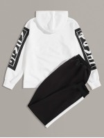 Men Letter Graphic Drawstring Hoodie & Sweatpants