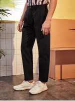 Men Solid Button Front Tapered Pants