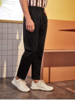 Men Solid Button Front Tapered Pants