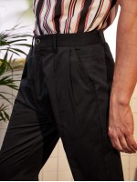 Men Solid Button Front Tapered Pants