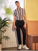 Men Solid Button Front Tapered Pants