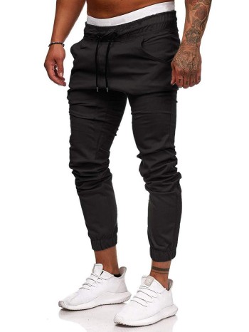 Men Drawstring Waist Solid Tapered Pants