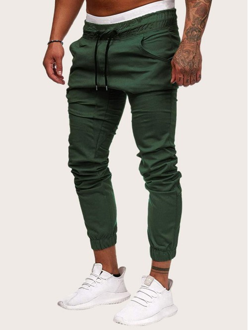 Men Drawstring Waist Solid Pants