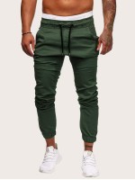 Men Drawstring Waist Solid Pants