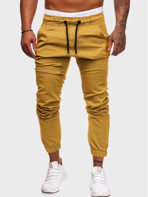 Men Drawstring Waist Solid Pants