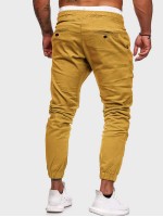 Men Drawstring Waist Solid Pants