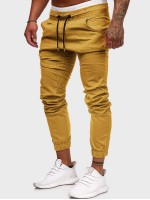 Men Drawstring Waist Solid Pants