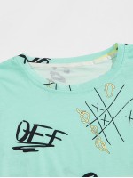 Men Letter Graphic Tee & Drawstring Shorts