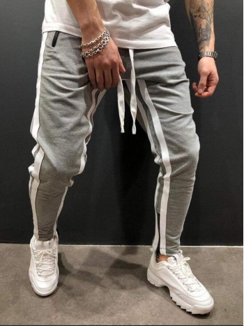 Men Contrast Tape Drawstring Waist Sweatpants