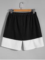 Men Letter Graphic Spliced Drawstring Shorts