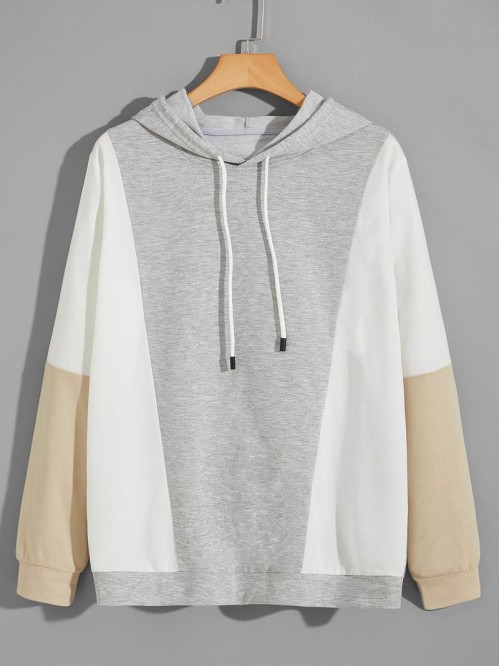 Men Cut And Sew Panel Drawstring Hoodie