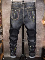 Men Splatter Print Ripped Skinny Jeans