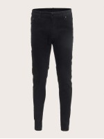 Men Solid Mid Waist Skinny Jeans