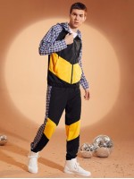 Men Plaid Colorblock Zip Up Drawstring Hoodie & Sweatpants Set