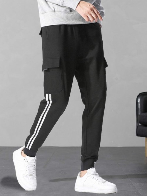 Men Drawstring Waist Striped Tape Side Pants