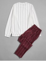 Men Horse Print Striped Pullover & Sweatpants Set