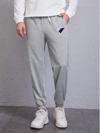 Men Embroidery Drawstring Waist Sweatpants