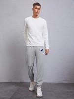 Men Embroidery Drawstring Waist Sweatpants