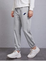 Men Embroidery Drawstring Waist Sweatpants