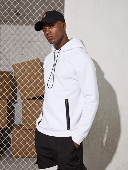 Men Zip Detail Drawstring Hoodie