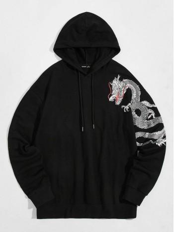 Men Chinese Dragon Graphic Drawstring Hoodie