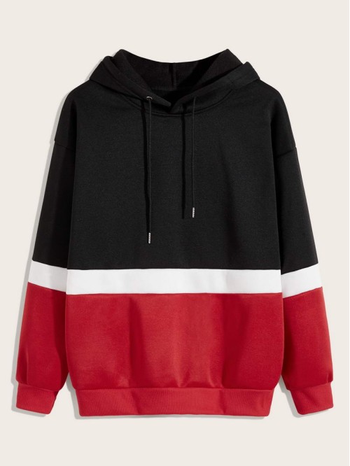 Men Cut And Sew Drawstring Hoodie