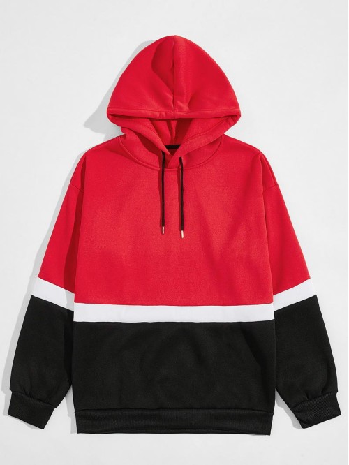 Men Cut And Sew Drawstring Hoodie