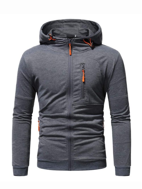 Men Drawstring Zip-up Hoodie