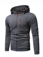 Men Drawstring Zip-up Hoodie