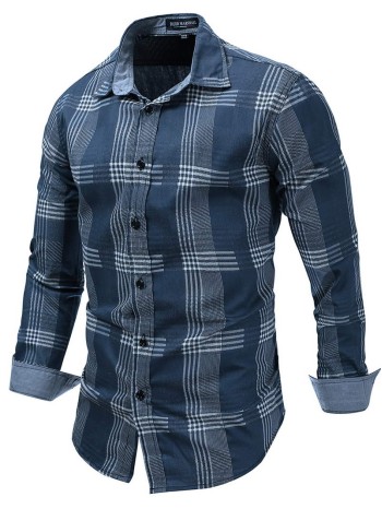 Men Plaid Button Up Denim Shirt