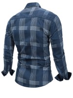 Men Plaid Button Up Denim Shirt