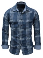 Men Plaid Button Up Denim Shirt