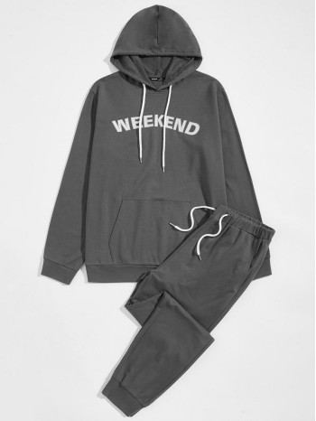 Men Letter Graphic Hoodie & Sweatpants Set