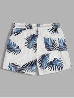 Men Tropical Print Drawstring Waist Shorts