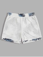 Men Tropical Print Drawstring Waist Shorts