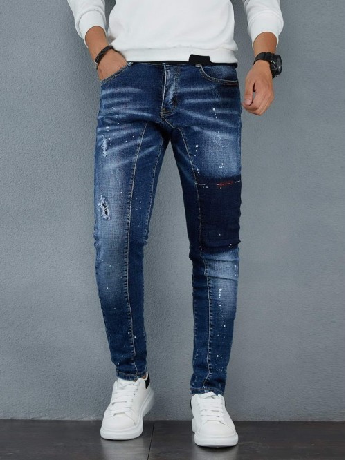 Men Cat Whisker Splatter Paint Jeans