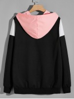 Men Color-block Kangaroo Pocket Drawstring Hoodie