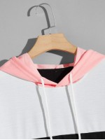 Men Color-block Kangaroo Pocket Drawstring Hoodie